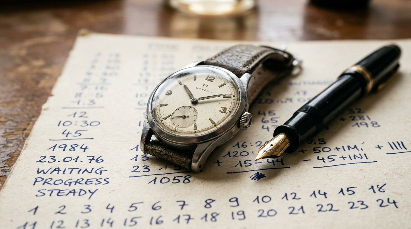 Watch and pen suggesting deliberate pacing
